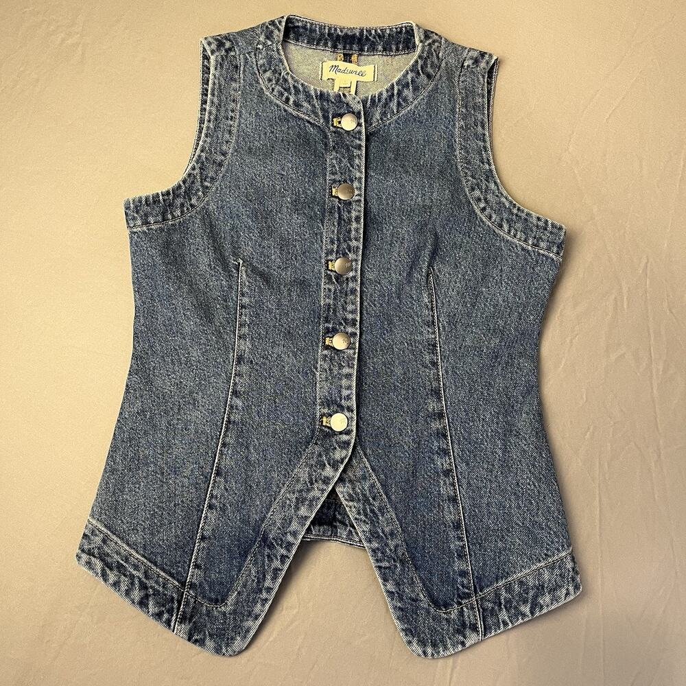 Madewell Denim Harlow Jean Vest Womens 0 Blue Button Front Crew Neck Cotton - Picture 4 of 8